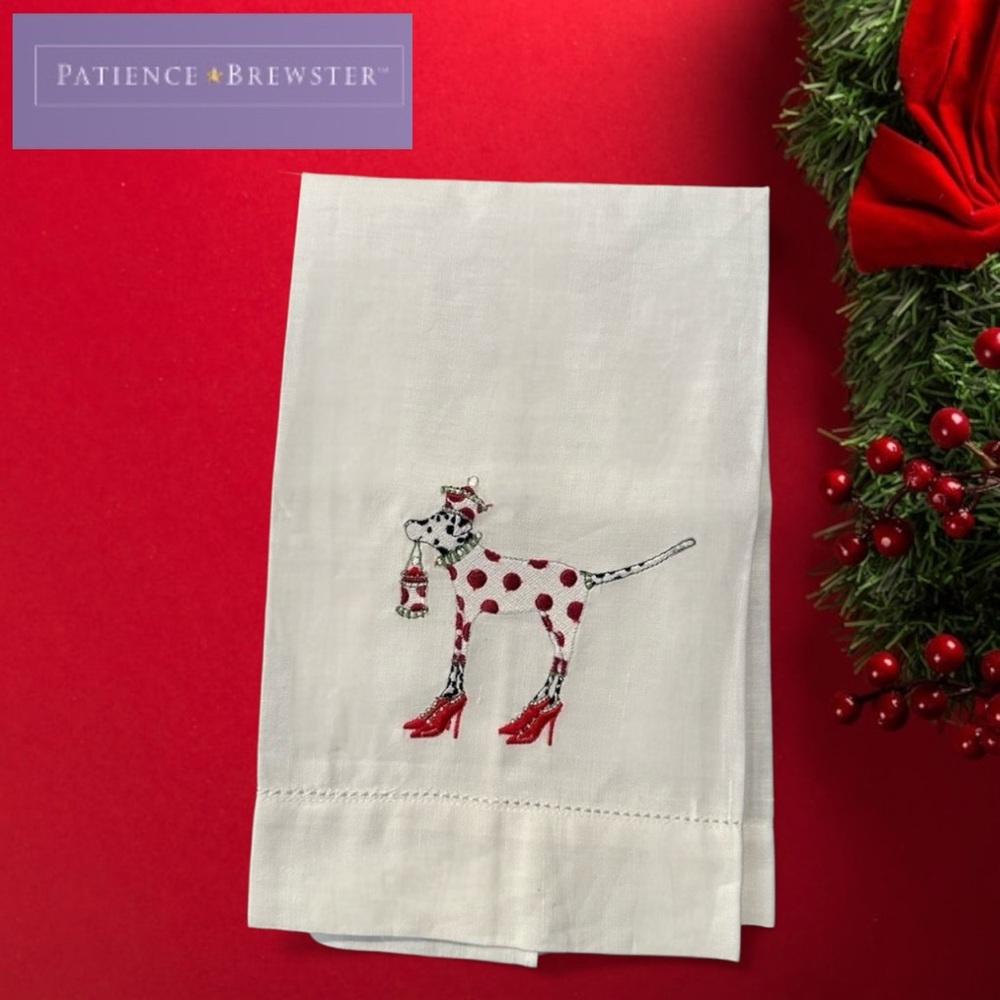 Vintage Patience Brewster Krinkles Spotted Dog Whimsical Christmas Tea Towel